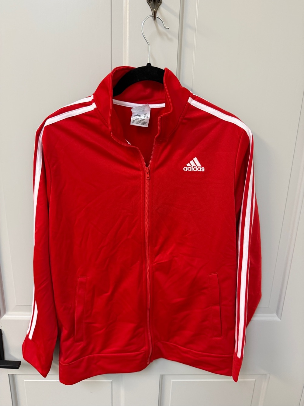 adidas Kids Red Jacket with White Shoulder Stripes